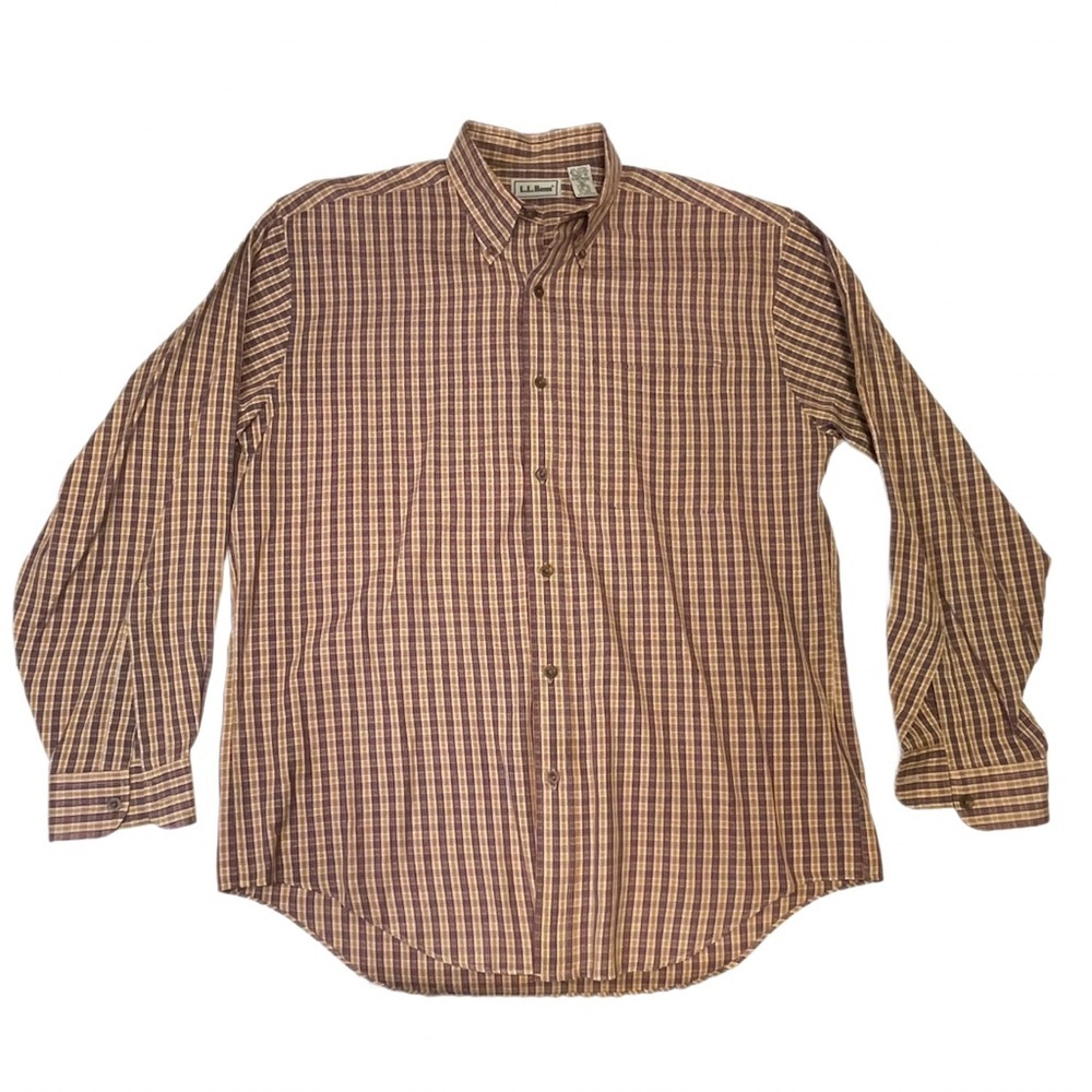 L.L. Bean VTG Y2K Men's M Plaid Button Down Shirt Classic Fit Brown/Tan 55/45 - Picture 1 of 5